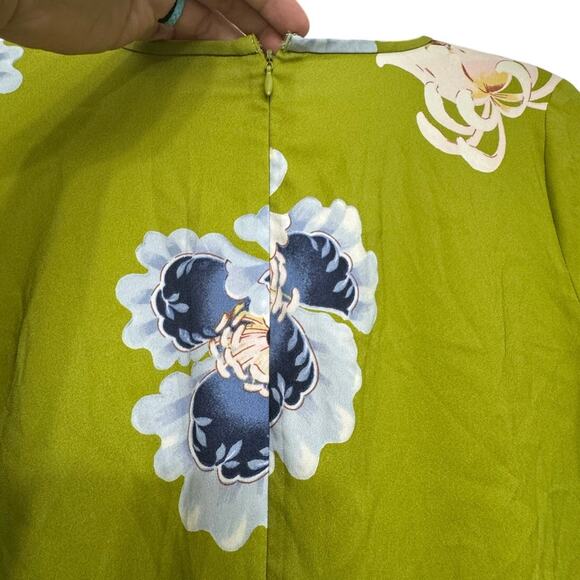 LOFT Green Floral Bell Sleeve Shift Dress Small Back Zip Tie Cuffs Womens - Picture 7 of 7